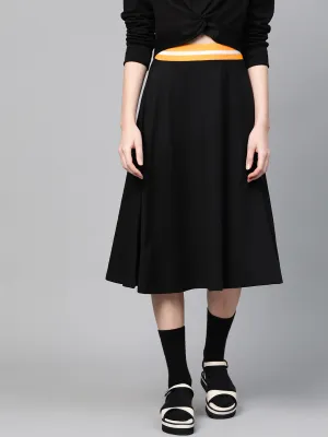 Black Knit A-Line Midi Skirt