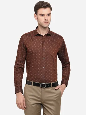 Dark Brown Printed Slim Fit Formal Shirt | Greenfibre