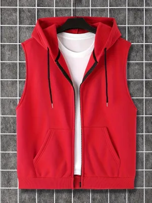 Men's Sleeveless Zip-Up Hoodie Vest with Pocket, Casual Outdoor Activewear