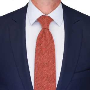 Orange Herringbone Cotton Silk Wool Tie