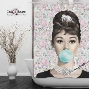 Pastel Rose Audrey Hepburn Shower Curtains and Optional Bath Mats