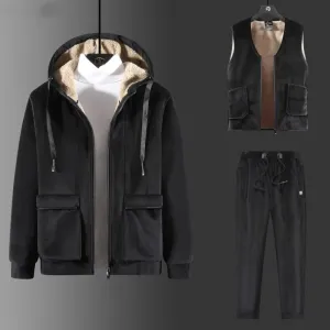 Sweatshirt vest Pants Outerwear Sportswear Suit Men's Fleece Winter Set Fashion Winter Hooded Casual Tracksuit Thick Warm